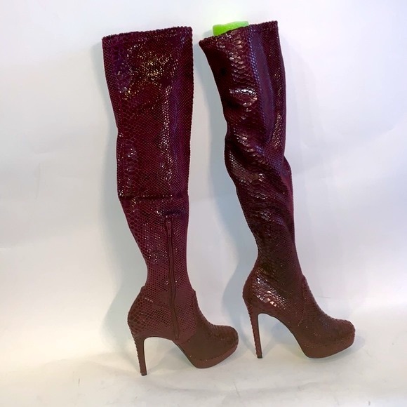 Thalia Sodi Clarissa over the knee boot in wine snake print size 5 1/2 - Picture 1 of 10
